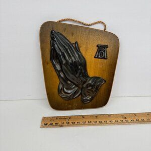 Vtg 1960s Bronze Praying Hands Albrecht Durer Germany on Wood Plaque Religious
